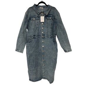 Denim Button Up Long Sleeve Midi Dress By Andthewhy California 2x